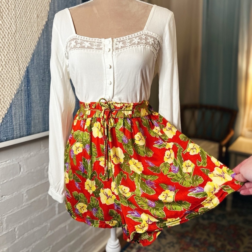 Urban Outfitters Lightweight Red Tropical Floral Shorts